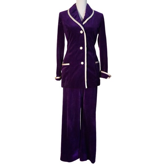 1960s Purple Velour 2-Piece Jacket/Pant Set by Bernice Lang - Prince/Purple Rain